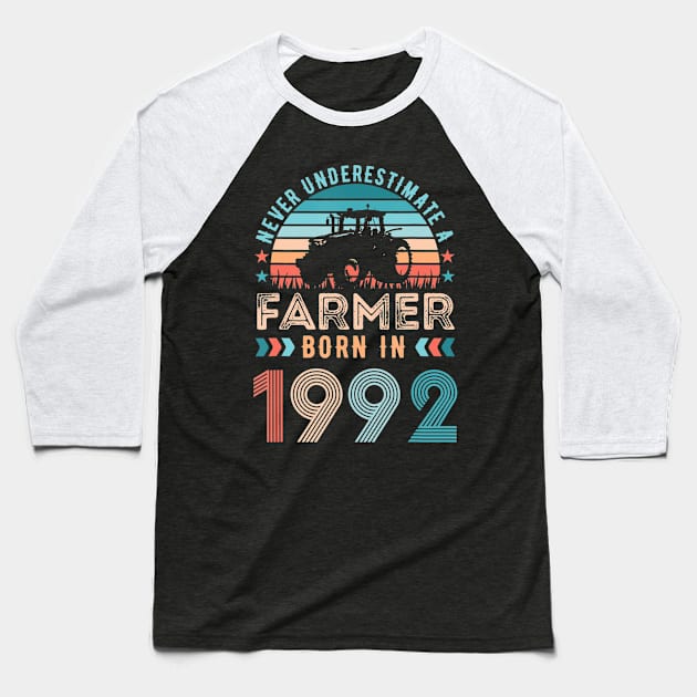 Farmer born in 1992 Farming Gift 30th Birthday Baseball T-Shirt by Zak N mccarville